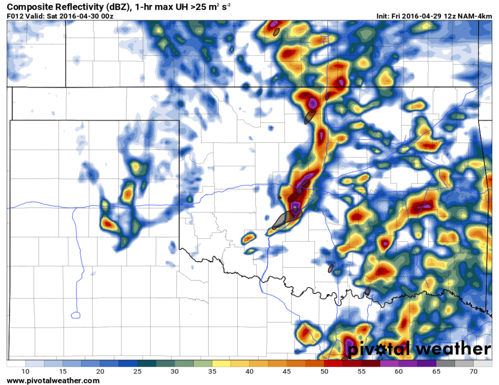 4km NAM output indicating supercell storms moving into metro by 5pm.
