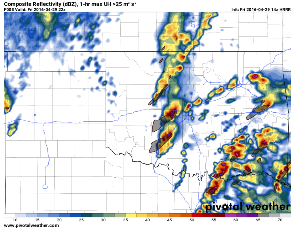 4km NAM output indicating supercell storms moving through metro by 7pm.