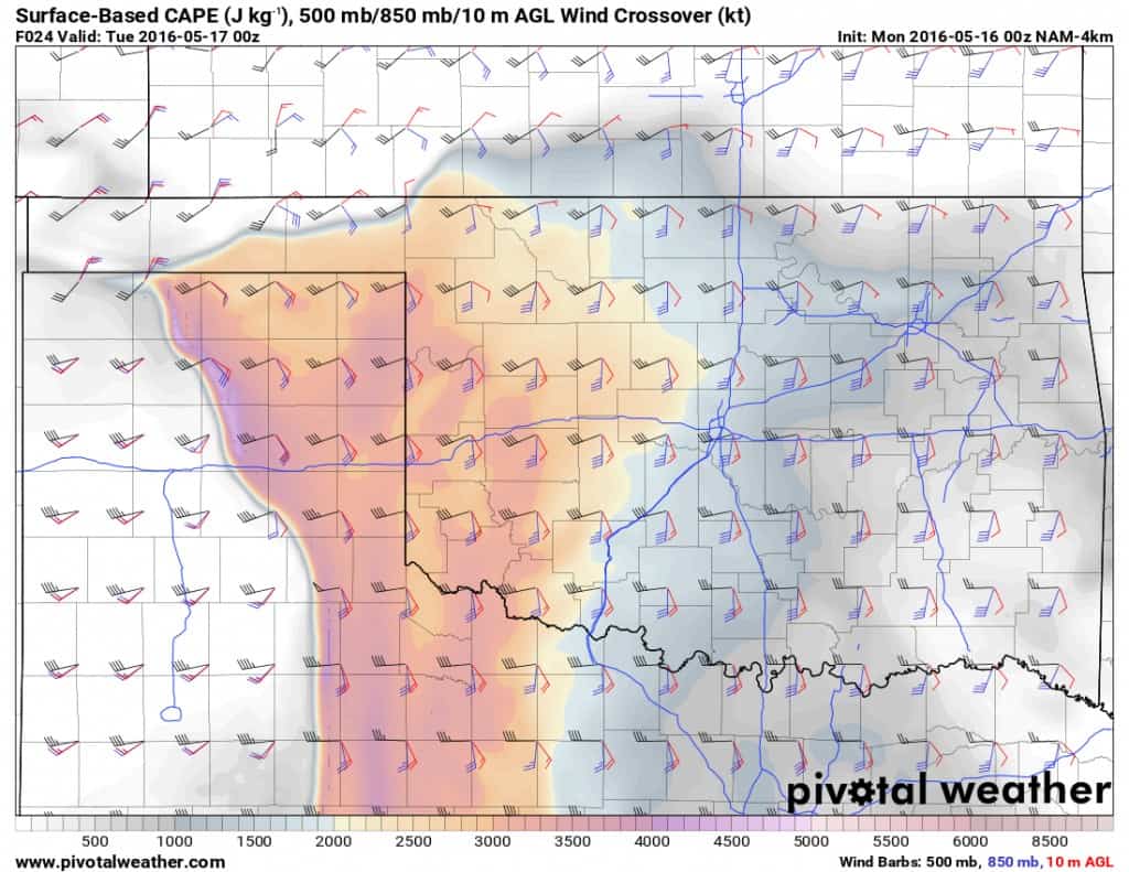 Instability and wind shear indicated across W OK.