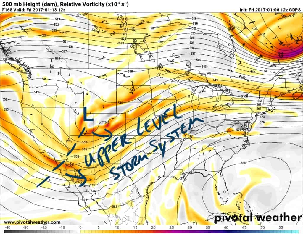 Upper level storm system approaching Friday.