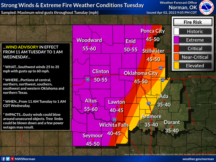 Severe Storms and Wildfires on Tuesday